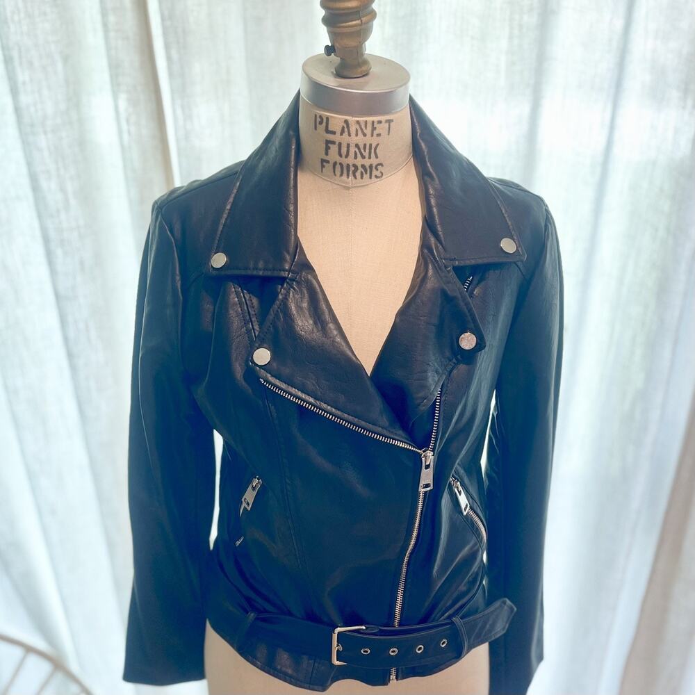 Elodie Womens Faux Leather Motorcycle Jacket Grunge Medium